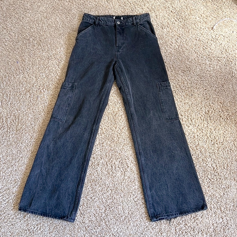 H&M black cargo work jeans size 8 wide-leg
